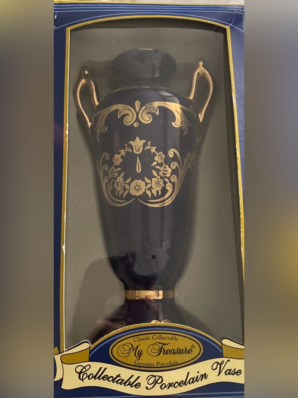 Vintage Style Cobalt Blue Porcelain Vase Gold Detail Collectible Decor Gift Idea